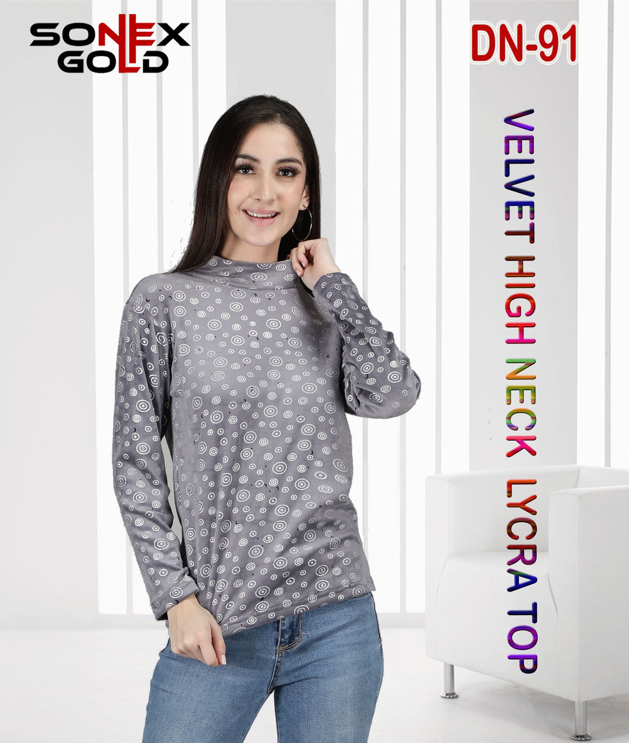 Korean Velvet High Neck Top