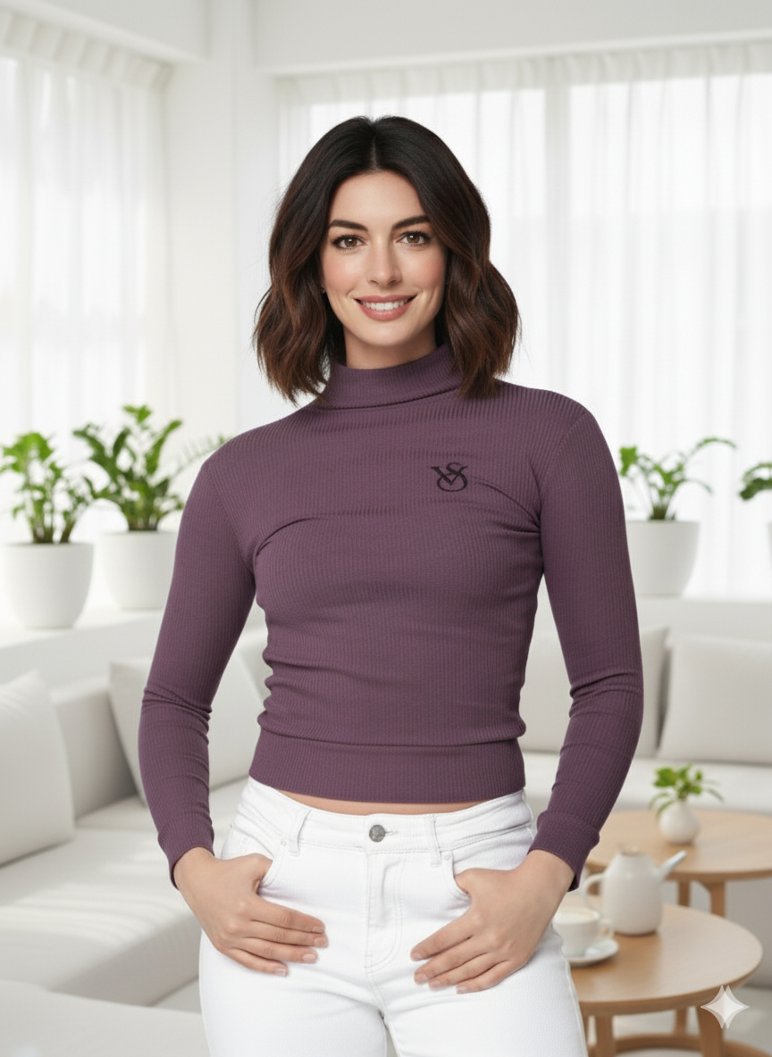 ATTRECTIVE HIGH NECK LONG SLEEV  CROP TOP