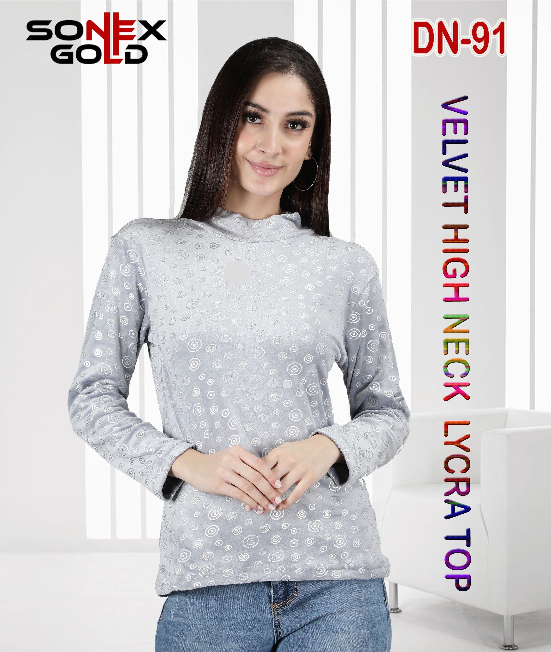 Korean Velvet High Neck Top