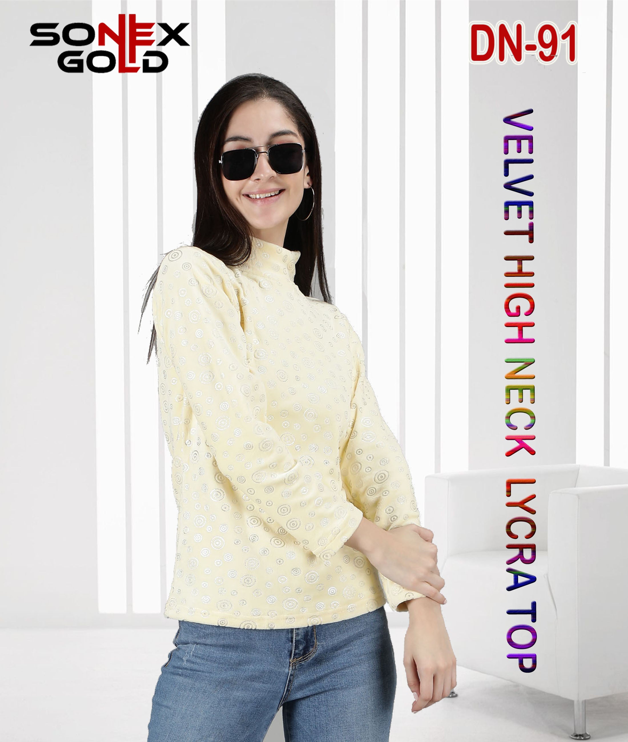Korean Velvet High Neck Top