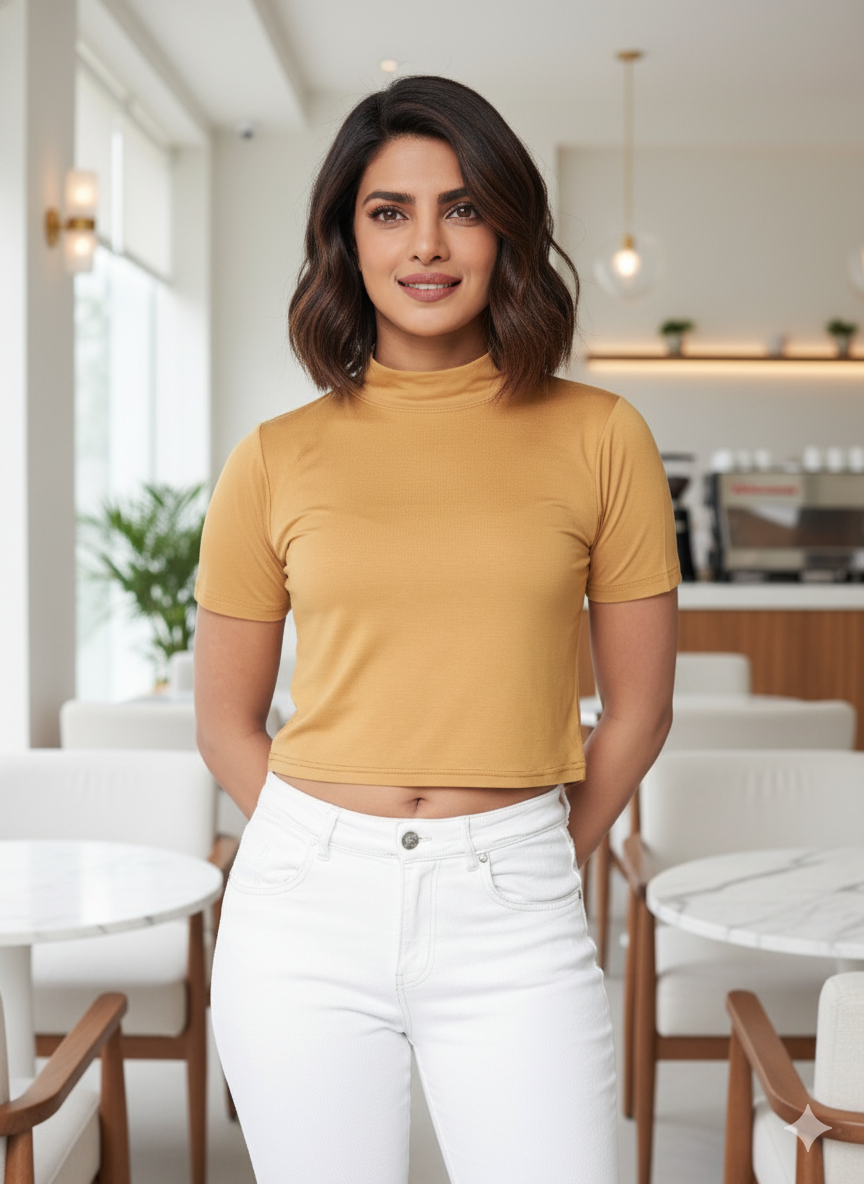 SHORT SLEEVE HIGH NECK T-SHIRT
