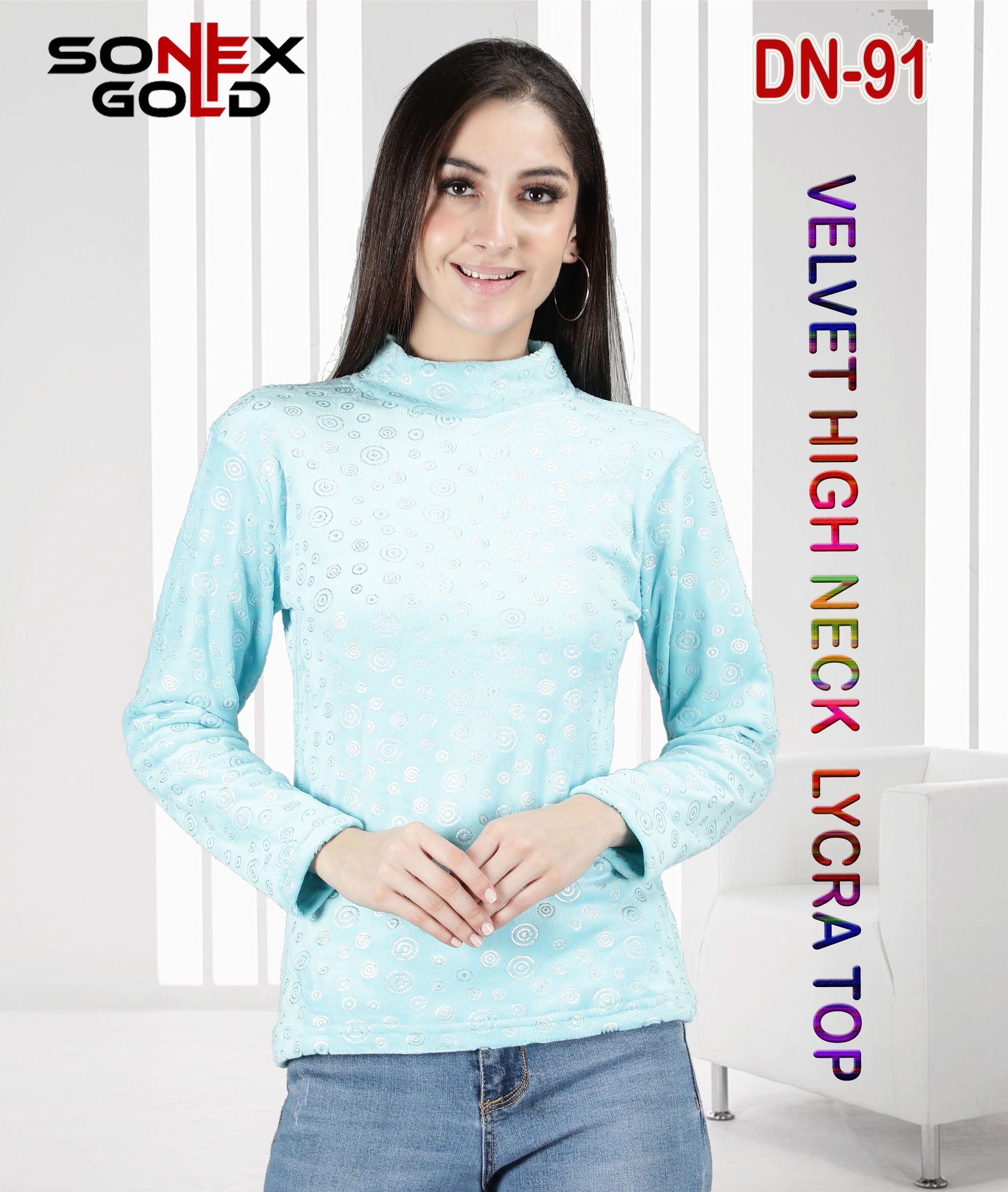 Korean Velvet High Neck Top