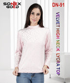 Korean Velvet High Neck Top