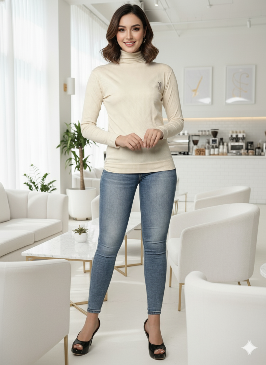 ATTRECTIVE HIGH NECK LONG SLEEV  CROP TOP