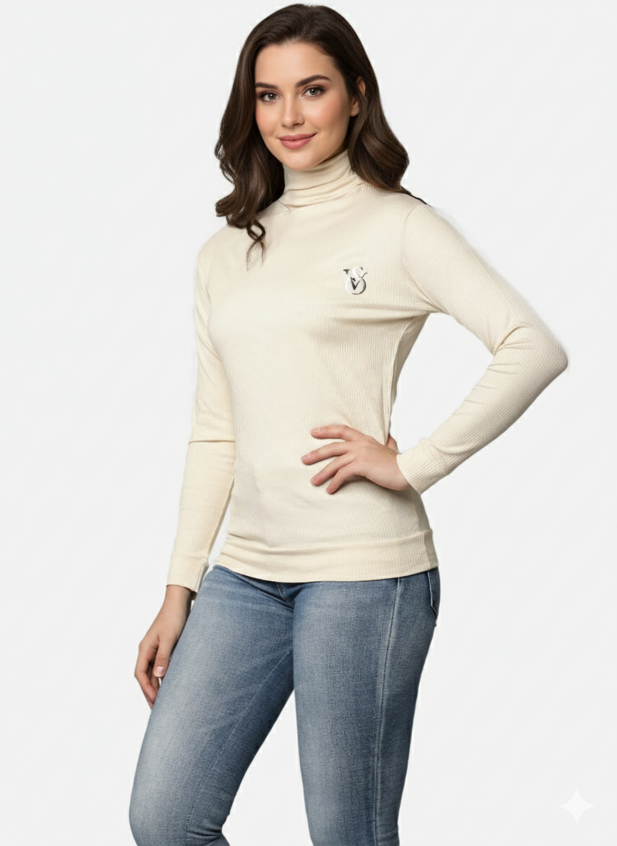 ATTRECTIVE HIGH NECK LONG SLEEV  CROP TOP