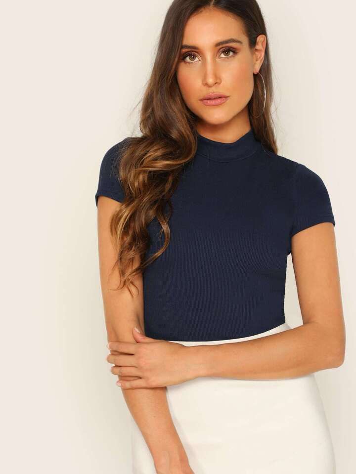 SHORT SLEEVE HIGH NECK T-SHIRT
